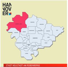 Grafik der Region Hannover mit den Umrissen der einzelnen Regionskommunen. Neustadt a. Rbge. ist rot gefärbt