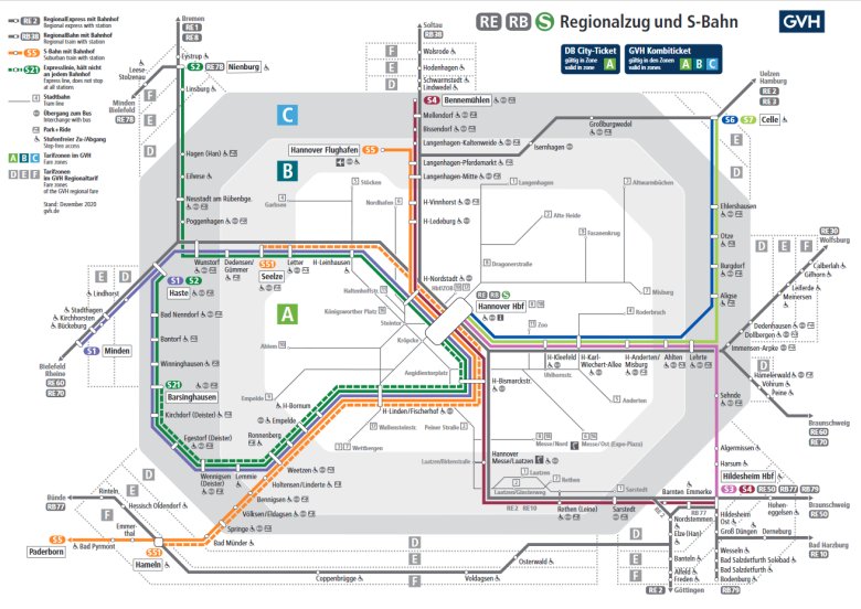 Übersicht Streckenplan Region- und S-Bahn Region Hannover (GVH)