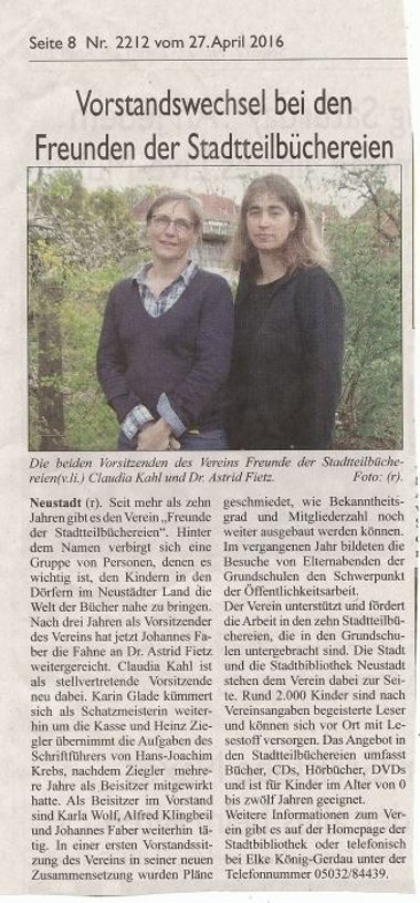 Zeitungsartikel, Freunde der Stadtteilbüchereien e. V.