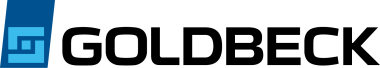 Logo Goldbeck, links blauer stilisierter Kasten rechts daneben der Schriftzug Goldbeck in schwarz