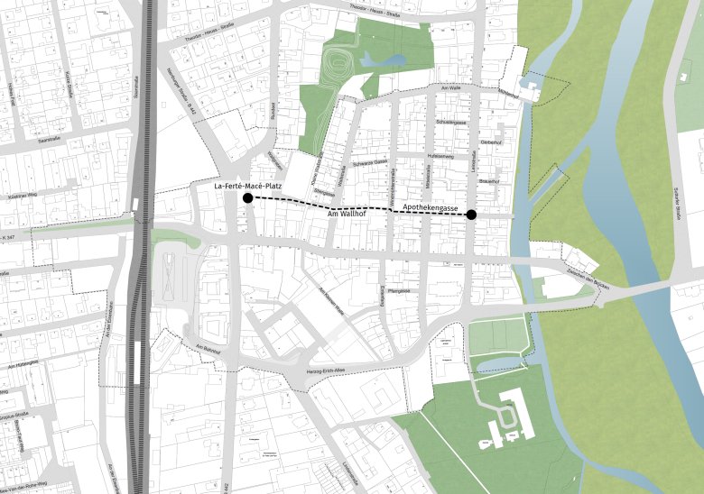 Darstellung des Verlaufes der Fahrradstraße im Innenstadtgebiet Neustadt