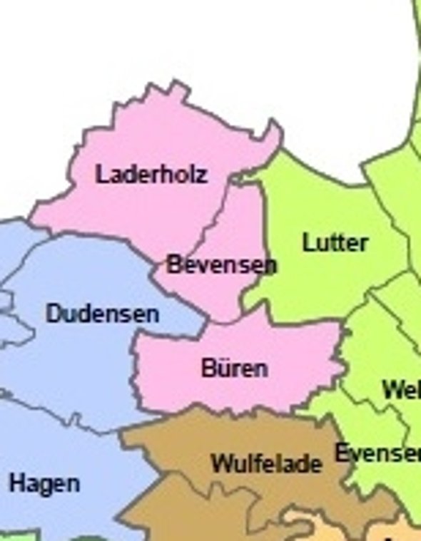 Übersichtskarte der Ortschaften Neustädter Land. Die zu den Ortschaften zugehörigen Ortsteile sind farblich gekennzeichnet.