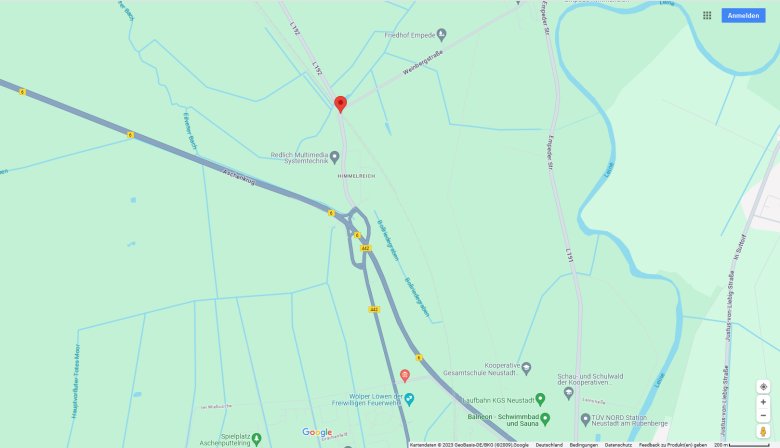 Screenshot Google Maps Lage Bahnübergang Himmelreich