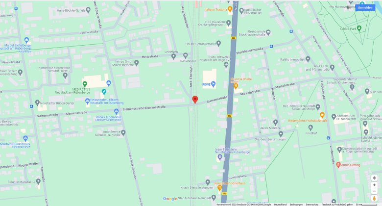 Lageplan Google Maps Bahnübergang Siemensstraße