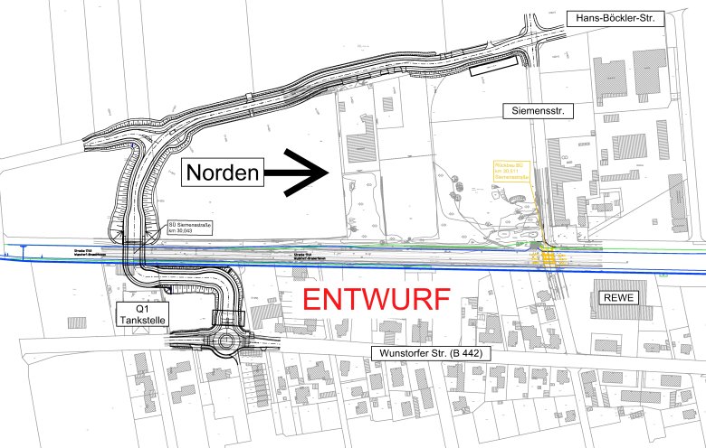geplanter Brückenverlauf Bahnübergang Siemensstraße.