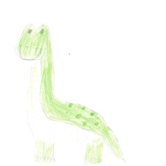 Mona - 9 Jahre. Ein großer grüner Dino.