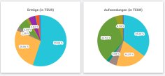 Screenshot Interaktiver Haushalt Zwei Tortendiagrame. Das Linke zeigt die Erträge und das Rechte die Aufwendungen.