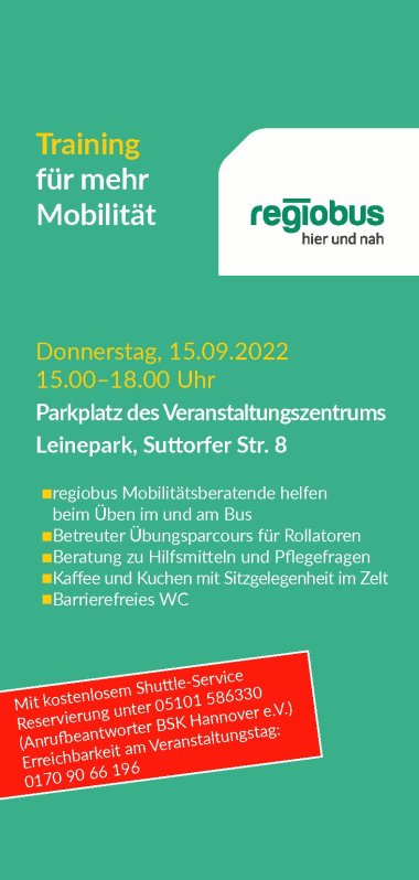 Plakat zum Mobilitätstraining mit den Veranstaltungsinformationen als Stichpunktliste