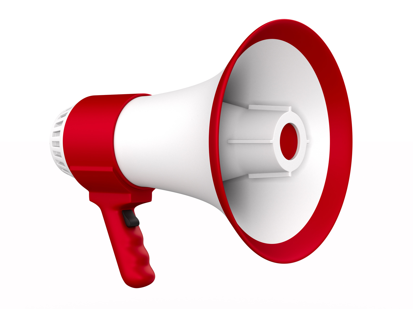 Grafik eines rot-weißen Megaphones vor weißem Hintergrund. 