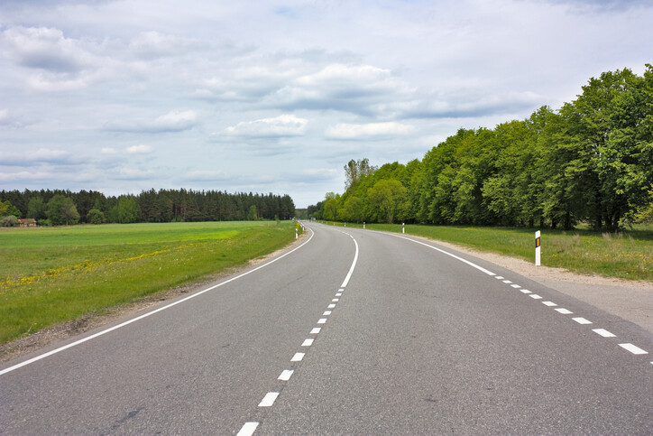Symbolbild Landstraße Landstraße zwischen Wiese und Wald