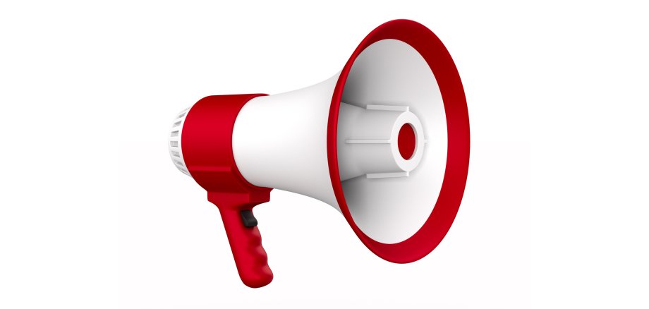Symbolbild Bekanntmachungen Grafik eines rot-weißen Megaphones vor weißem Hintergrund.