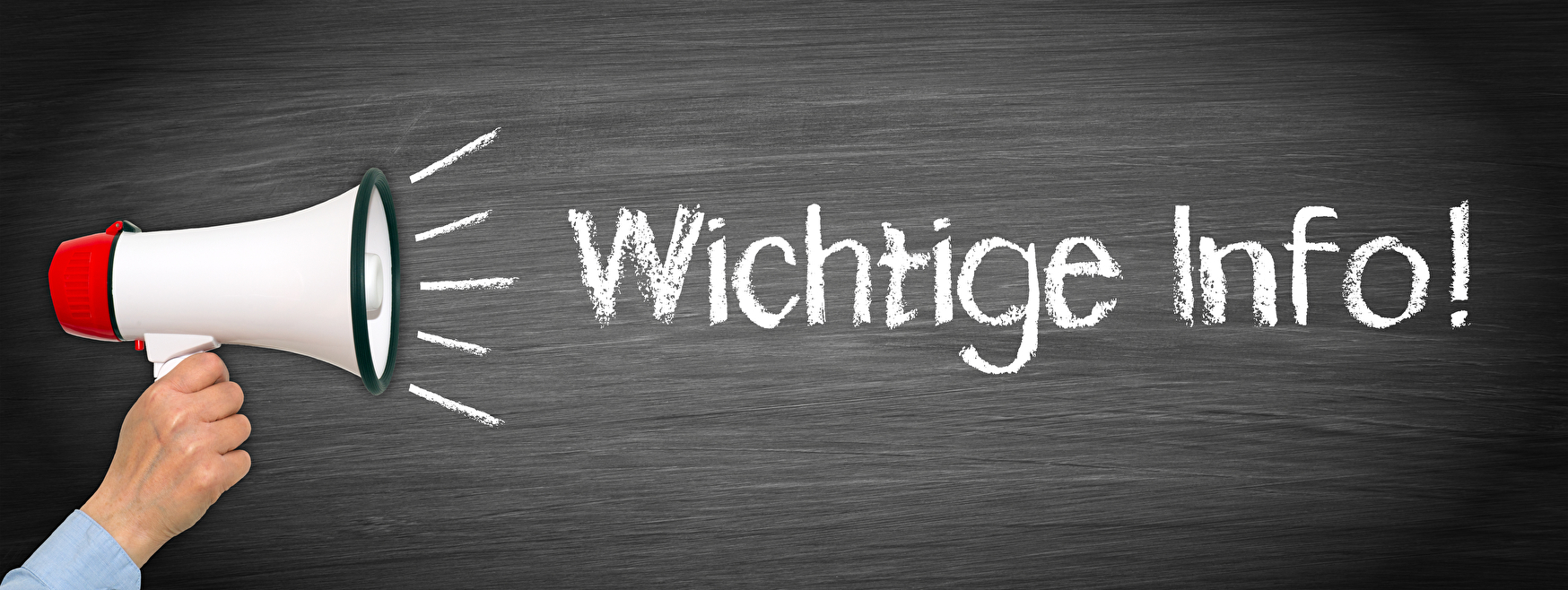 Wichtige Info - Hand mit Megaphon und Text