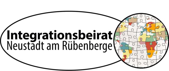 Logo Integrationsbeirat Neustadt a. Rbge. Der Schriftzug Integrationsbeirat Neustadt am Rübenberge steht neben einer Grafik einer Weltkugel.