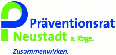 Blaue Schrift Präventionsrat, grüne Schrift Neustadt a. Rbge. Blaue Schrift Zusammenwirken. Alles auf weißem Hintergrund