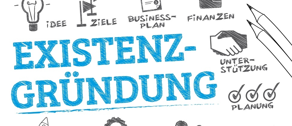 Existenzgründung Konzept Grafik zum Thema Existenzgründung mit den Stichworten Unterstützung, Planung und weiteren