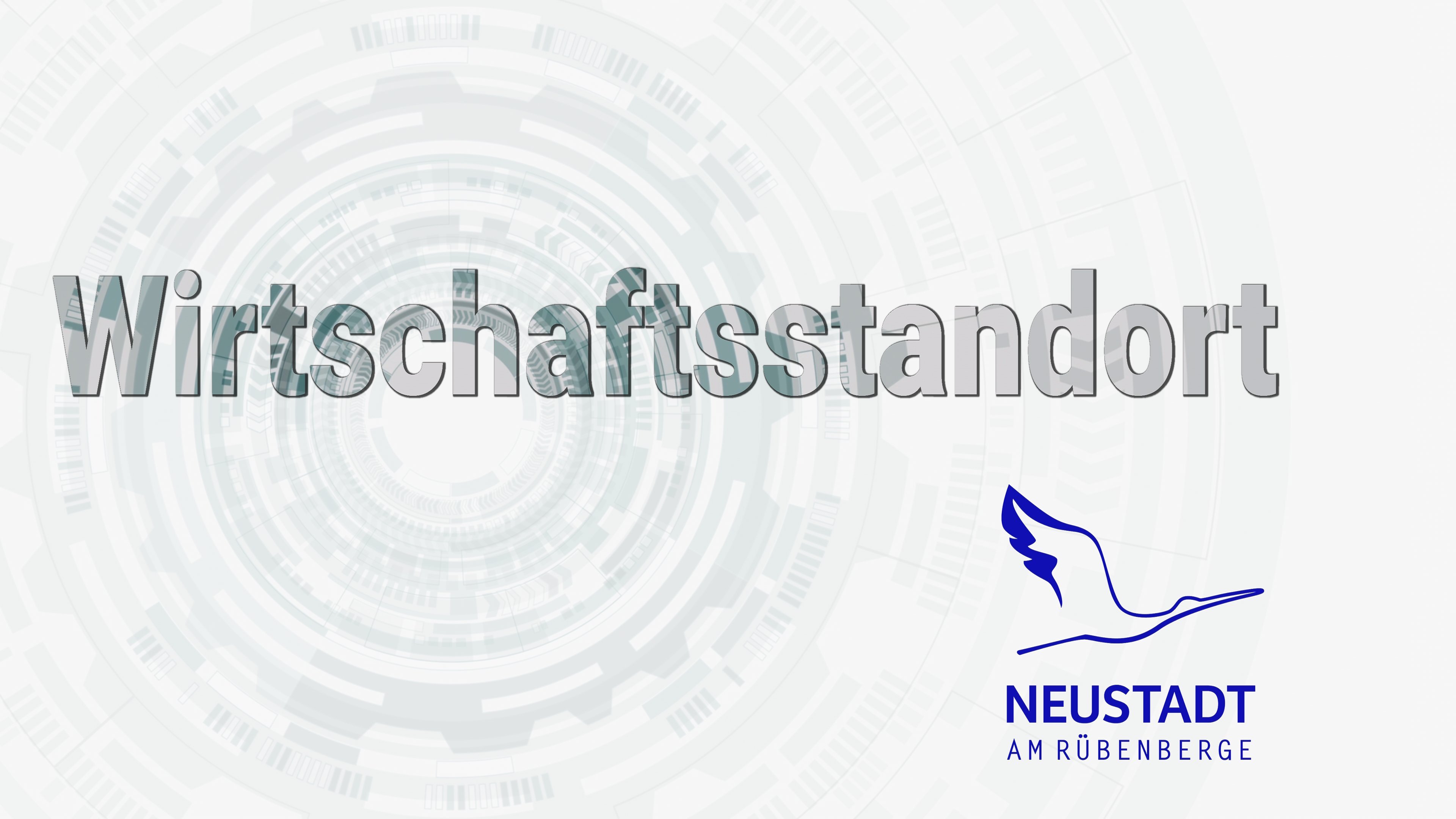 Wirtschaftsstandort Der Begriff "Wirtschaftsstandort" in grauer Schrift, im Hintergrund eine Struktur ähnlich einem Fotoobjektiv